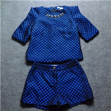 欧洲站2013新款蓝色格子钉钻短裤套装名媛风短裤套装