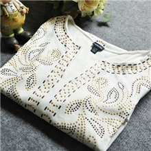 外贸原单春秋装T恤纯棉长袖大码女装上衣打底衫贴钻中长款T