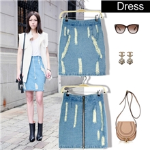 厂家-2012ACNE破洞水洗牛仔中裙欧美高腰裙半身裙秋季短裙铅笔裙