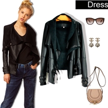 厂家直销--2012欧美外贸原单大翻领多穿机车皮带扣女式麂皮皮衣