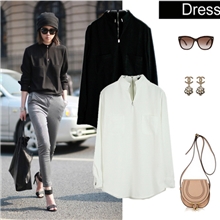 QY厂家直销--ASM/2012欧美气质高端出品V领银扣口袋宽松长袖衬衫