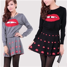2013秋冬装新款红唇大嘴唇针织毛衣女半身裙套装