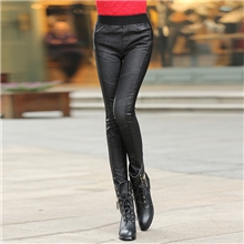 倩依莉人1940秋冬装加厚牛仔拼皮打底裤长裤加绒女小脚裤冬季