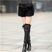 安玖拉131127毛毛短裤秋冬季新款时尚pu皮拼接真皮兔毛短裤靴裤女