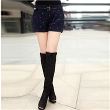 安玖拉爆款女裤休闲裤百搭女裤子130923波点斜纹毛呢短裤直筒裤