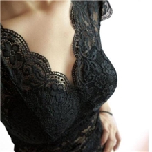 广州9028#性感全蕾丝透视带胸垫深V领打底蕾丝衫