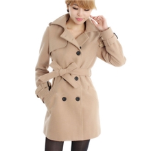 9912#秋冬装新款修身韩版双排扣中长加厚羊毛呢外套呢子大衣风衣