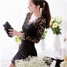 广州8010#2013春款新品韩版性感低胸包臀蕾丝长袖打底连衣裙