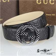 花纹双G纯铜扣古馳皮带头层真牛皮男式女士通用款磨砂牛皮腰带