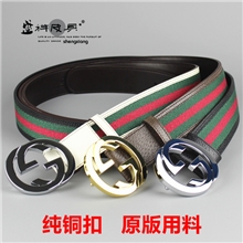 古馳皮带双G字母纯铜扣红绿布男式女士通用款头层真牛皮腰带