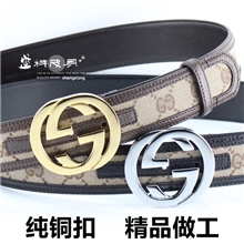男式女士通用款头层真皮底牛皮腰带双G纯铜扣古馳皮带一件代发