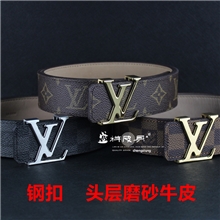 头层磨砂真牛皮咖啡老花黑格男士款皮带字母钢扣男式棋盘格腰带