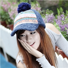 冬季新款韩国时尚格子毛绒球保暖鸭舌帽女士棒球帽帽子批发