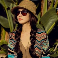 波西米亚七彩虹纹路休闲草帽遮阳沙滩帽子批发