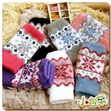 冬季新品时尚雪花半指双层针织手套露指手套上网打字保暖手套