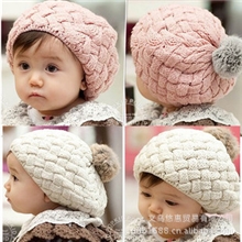 2012儿童针织帽苹果蛋糕贝雷帽秋冬帽兔毛球M3