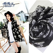 新韩版春夏秋冬骷髅头围巾丝巾披肩巴厘纱外贸鬼头围巾批发80