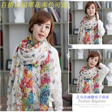 2013新款围巾百搭韩版田园碎花围巾巴厘纱百花争艳印花围巾批发