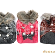 宠物用品厂家直销批发兼零售小额批发：月狗崽崽毛领皮革棉衣