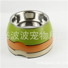 波波BOBO环保竹纤维狗碗竹粉碗带不锈钢狗狗食盆宠物用品