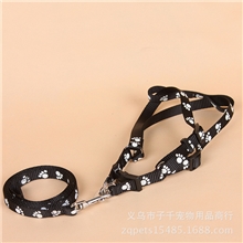宠物用品宠物牵引带涤纶印花小狗宠物胸背带宠物牵引绳套装1.0CM