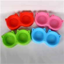 2013暴款厂家直销猫脸形塑料双碗狗碗食碗水碗宠物用品