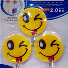 卡通塑料粘钩圆形卡通笑脸吐舌粘钩99853个装承重2KG新