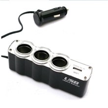 车载一分三带USB点烟器一拖三+USBWF-0120汽车点烟器多孔转换器