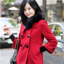 2013秋冬款韩版双排扣仿羊绒毛呢外套毛呢子大衣立领