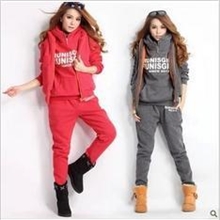 8142#2013秋冬新款女装休闲套装韩版连帽抓绒套装卫衣三件套加厚