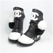 2013冬季新款童鞋批发韩版时尚可爱双毛球饰保暖高帮女童棉靴