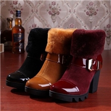 2013秋冬新款女鞋女靴粗跟厚底马丁靴毛毛靴漆皮粗高跟女短靴
