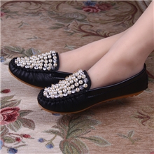 厂家批发2013新款韩版珍珠奢华水钻防滑平底单鞋高档舒适女鞋