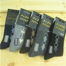 爆款羊毛袜男士羊毛袜竖菱形格加厚提花男袜秋冬袜子批发