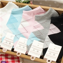 纯棉袜子外贸原单品牌无印良品女袜菱形格短袜女船袜批发城直销