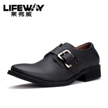 lifeway秋冬新款渐变色鞋头正装商务男士经典皮鞋办公男鞋