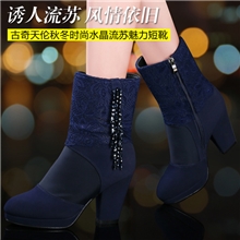 批发新款流苏女靴蕾丝女鞋粗跟中筒靴子一件代发免费加盟代理