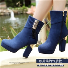 批发正品2013秋冬新款防水台女鞋高跟鞋粗跟短靴流苏水钻女靴