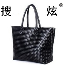搜炫简约时尚女士公文包秋冬单肩包时尚编织手提大包可折叠拎包
