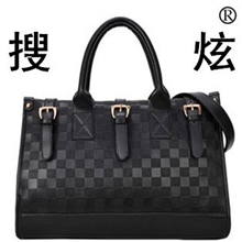 皮带装饰高级pu女包棋盘格手提单肩斜挎包激光雕刻压花小方格潮包