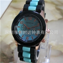 手表厂家直销新款GENEVA双色硅胶手表全新升级彩色日内瓦手表