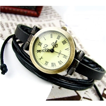 厂家直销欧美复古缠绕小牛皮手链表编织麻花拉绳手表黑/咖啡色