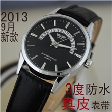 手表批发2013新款男士单日历手表原创设计真皮表带三度防水