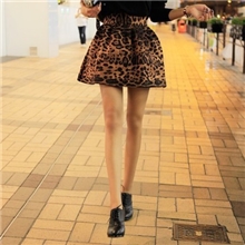 马苏同款韩版秋冬新款时尚复古豹纹高腰大摆蓬蓬裙半身裙短裙
