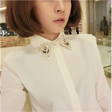 春秋女式衬衣新款百搭气质领镶钻女长袖衬衫广州厂家批发供应