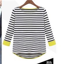2013春秋女装新款洒脱百搭修身条纹长袖拼接套头针织T恤