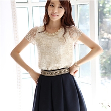 2013夏季韩版新款蕾丝刺绣钉珠气质女式短袖衬衫批发
