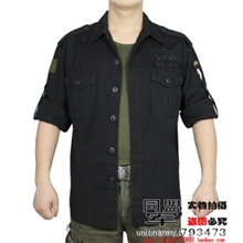 同盟军户外休闲服饰101空降师彩色鹰头野外生存两用黑色衬衣