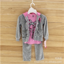 童套装『卖完了』女童天鹅绒套装欧美原单天鹅绒女童3件套