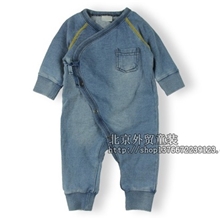外贸儿童牛仔爬服纯棉柔软和尚衣婴儿连体衣原单哈衣